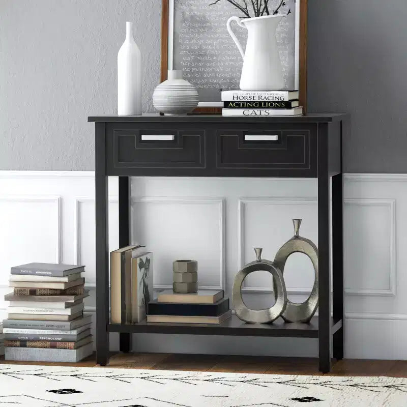 Mesa Consola de Acento Mesa de Sofá para Entrada/Vestíbulo Estante de Almacenamiento con 2 Cajones Negro/Blanco