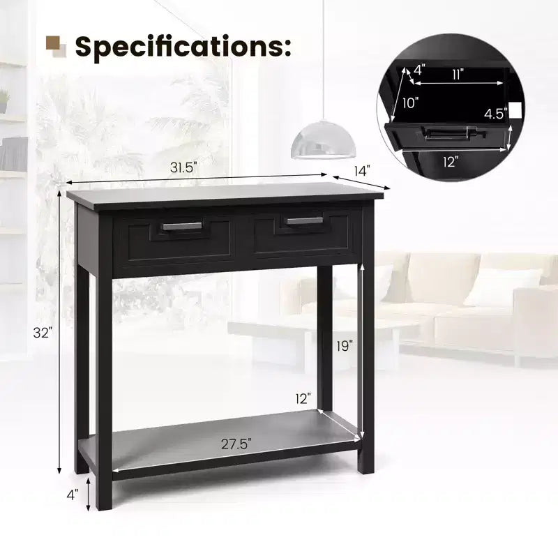 Mesa Consola de Acento Mesa de Sofá para Entrada/Vestíbulo Estante de Almacenamiento con 2 Cajones Negro/Blanco