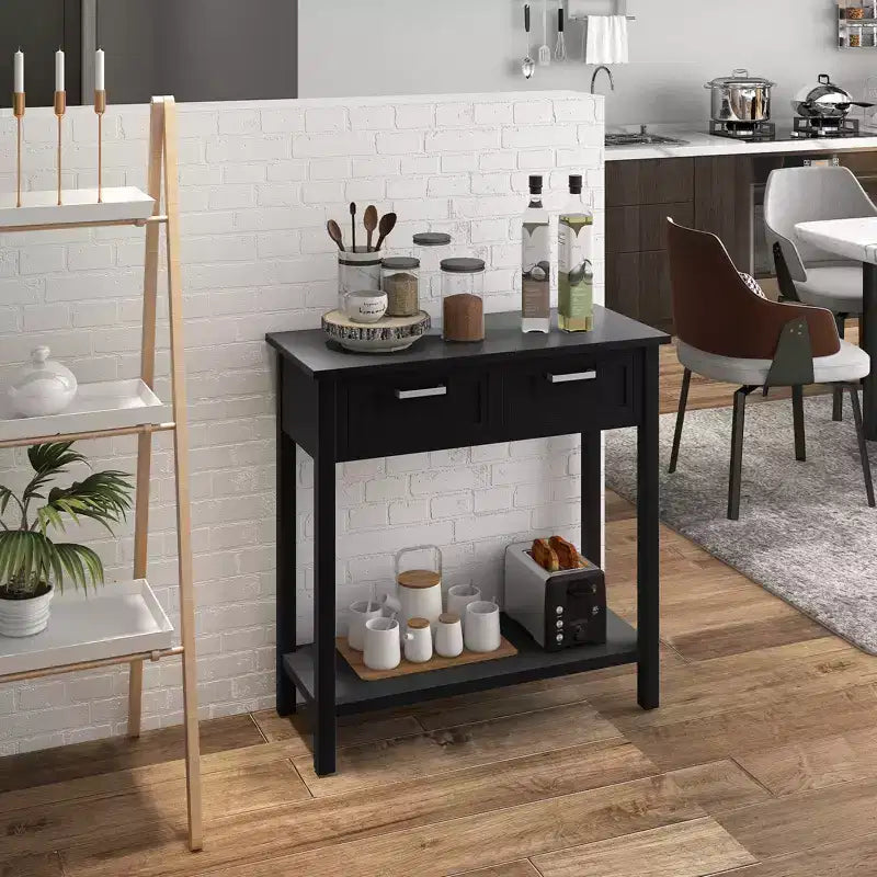 Mesa Consola de Acento Mesa de Sofá para Entrada/Vestíbulo Estante de Almacenamiento con 2 Cajones Negro/Blanco