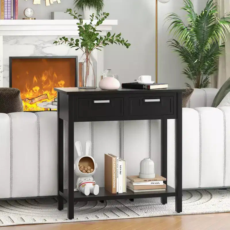 Mesa Consola de Acento Mesa de Sofá para Entrada/Vestíbulo Estante de Almacenamiento con 2 Cajones Negro/Blanco
