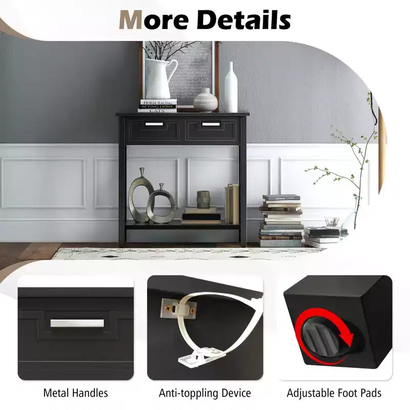 Mesa Consola de Acento Mesa de Sofá para Entrada/Vestíbulo Estante de Almacenamiento con 2 Cajones Negro/Blanco