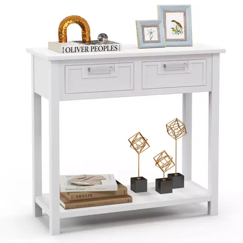 Mesa Consola de Acento Mesa de Sofá para Entrada/Vestíbulo Estante de Almacenamiento con 2 Cajones Negro/Blanco