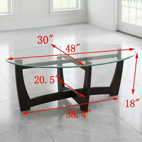 Mesa de centro ovalada de cristal templado de 48" con estructura de madera maciza para sala de estar, oficina y apartamento