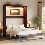 AMERLIFE Murphy Wall Bed with LED Light & Charging Station, Foldable Cabinet Bed with Gas Struts