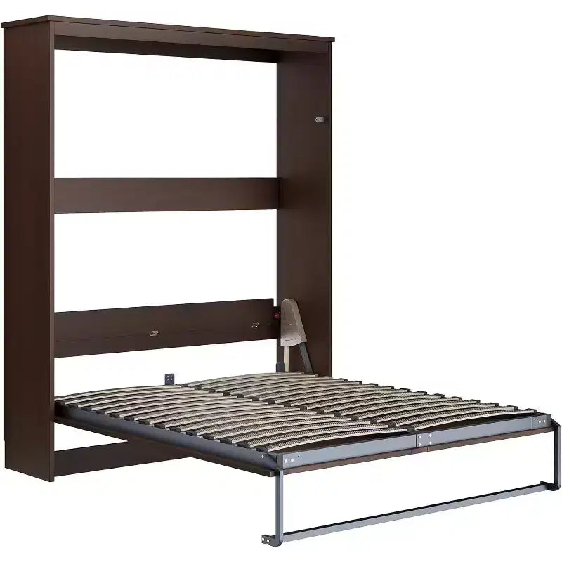 Cama de pared Murphy con luz LED y estación de carga, cama tipo armario plegable con resortes de gas