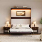 Cama de pared Murphy con luz LED y estación de carga, cama tipo armario plegable con resortes de gas
