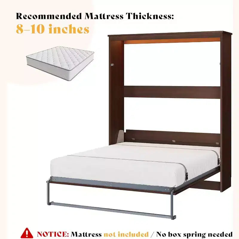 Cama de pared Murphy con luz LED y estación de carga, cama tipo armario plegable con resortes de gas