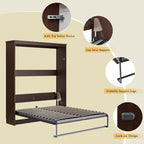 Cama de pared Murphy con luz LED y estación de carga, cama tipo armario plegable con resortes de gas