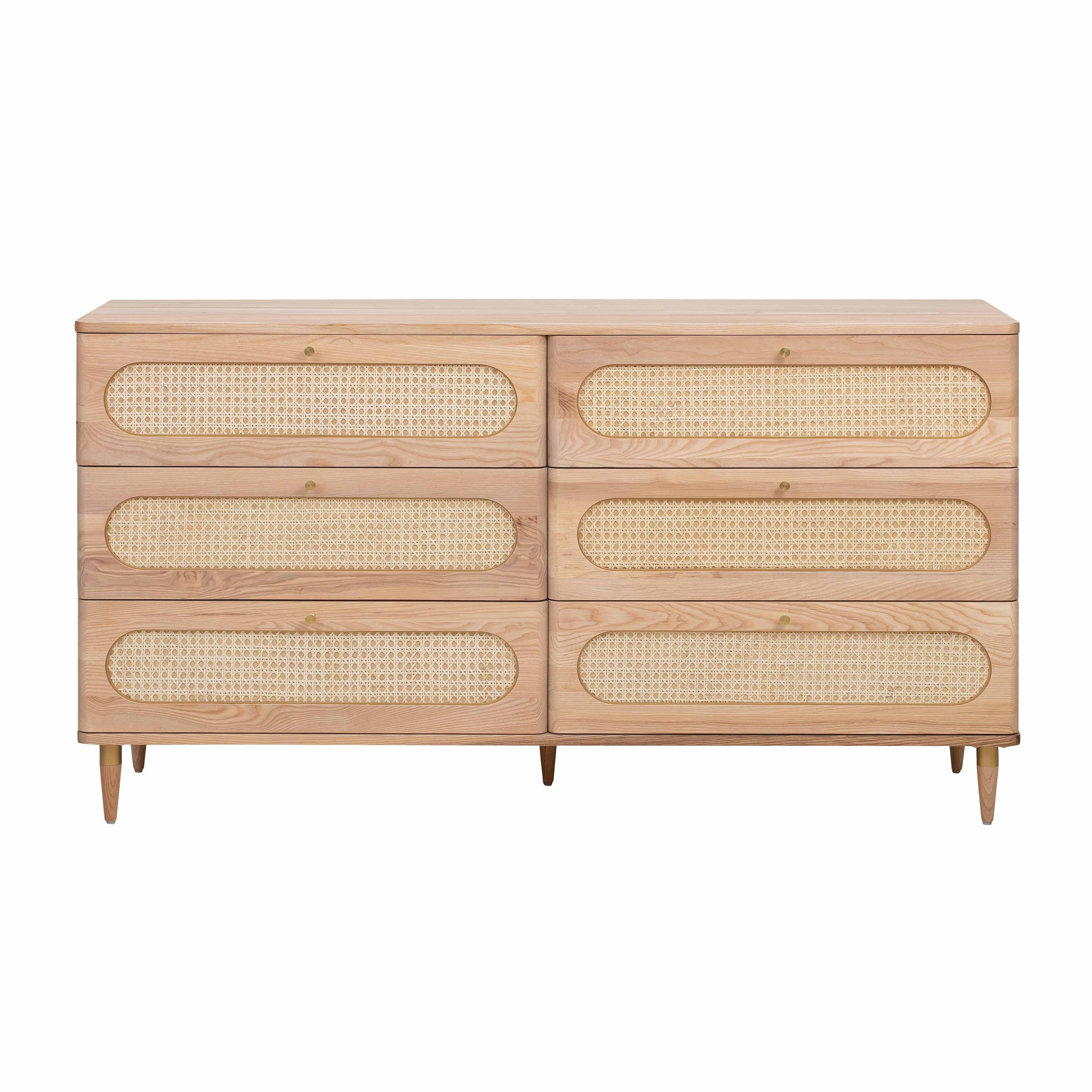 Carmen 63 Natural Ash and Cane 6-Drawer Dresser