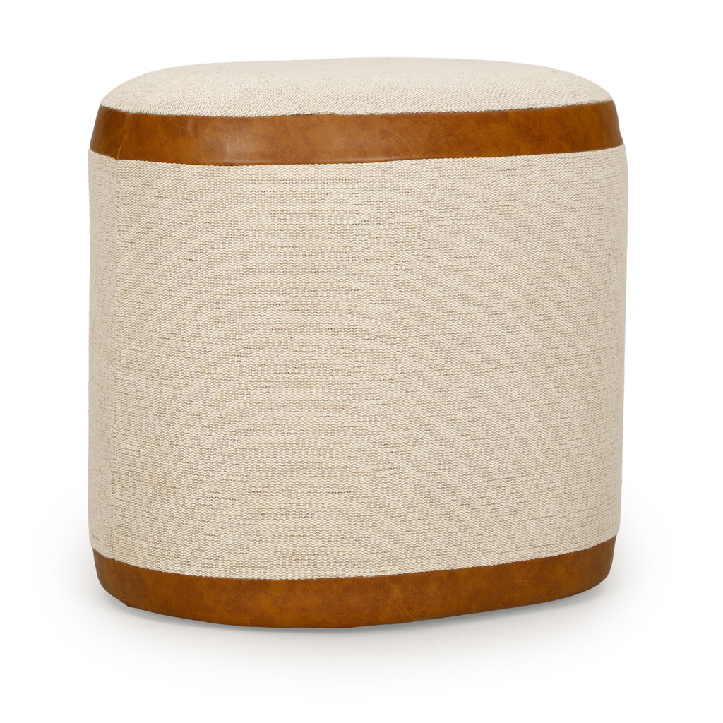 Huche Cotton Jute and Vegan Leather Oval Contract-Grade Pouf