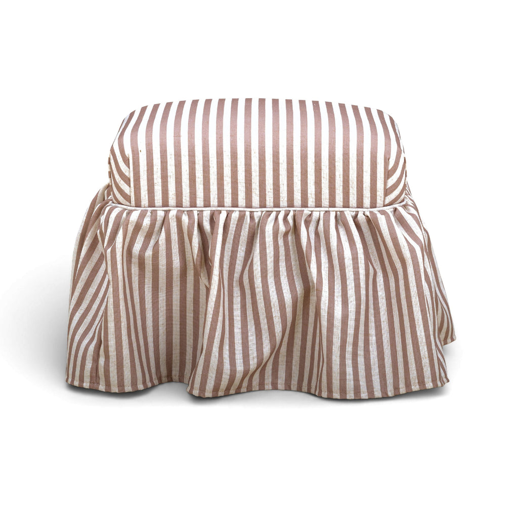 Gertrude Striped Performance Linen Skirted Ottoman