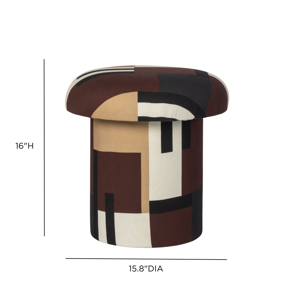 Lucy Mud Brown Abstract Print Mushroom Accent Stool