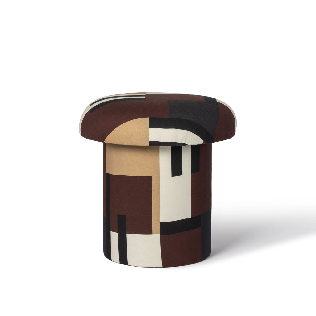 Lucy Mud Brown Abstract Print Mushroom Accent Stool