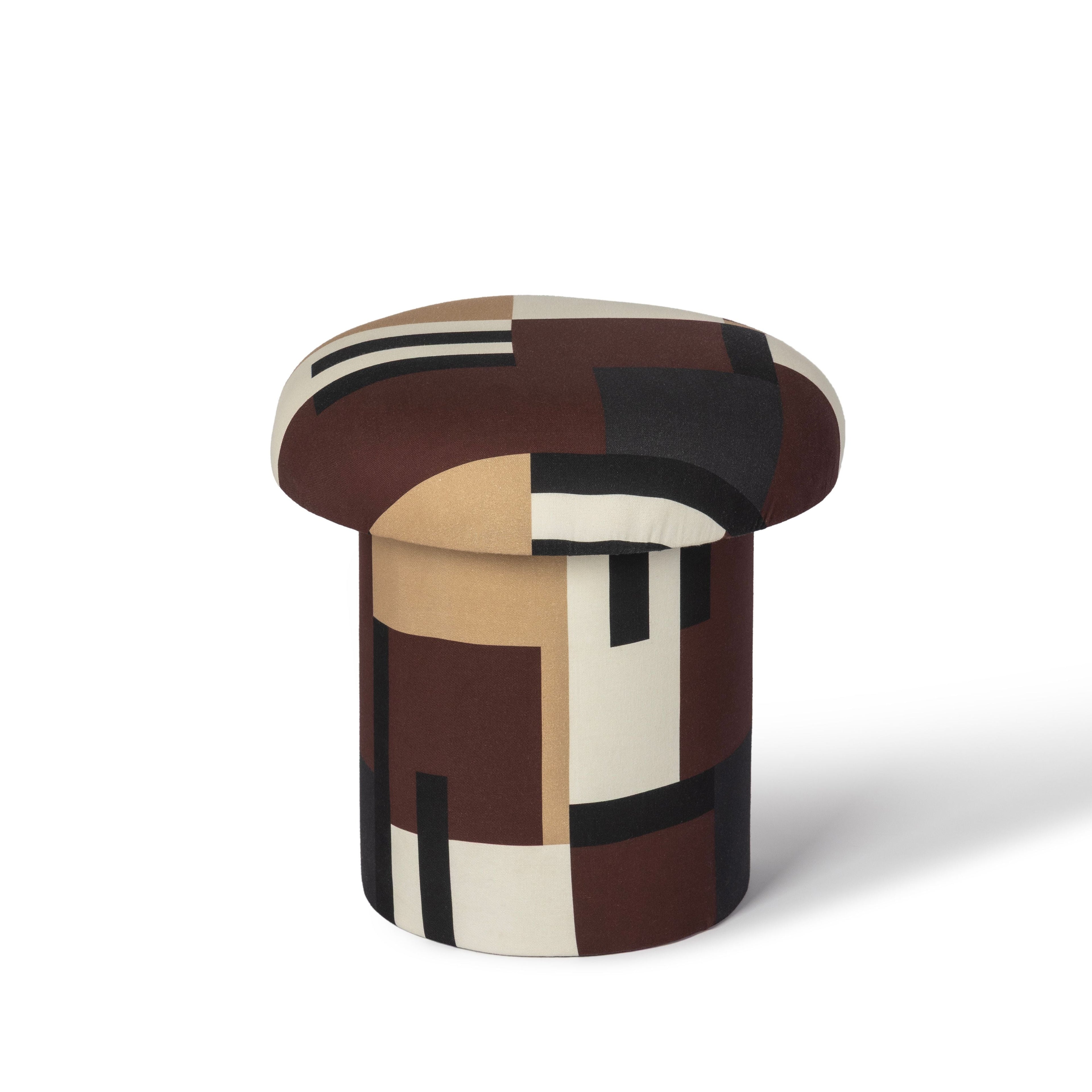 Lucy Mud Brown Abstract Print Mushroom Accent Stool